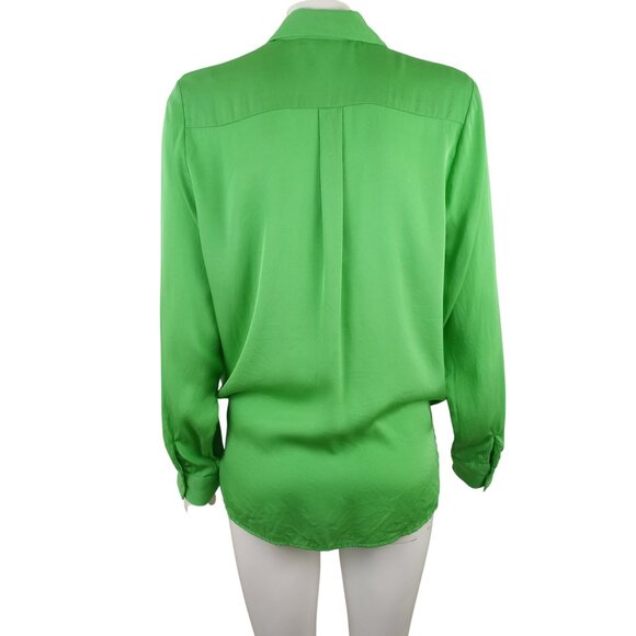 Nouvelle Silk95Five Green Silk Long Sleeve Button Up Tie Front Blouse - Picture 5 of 8